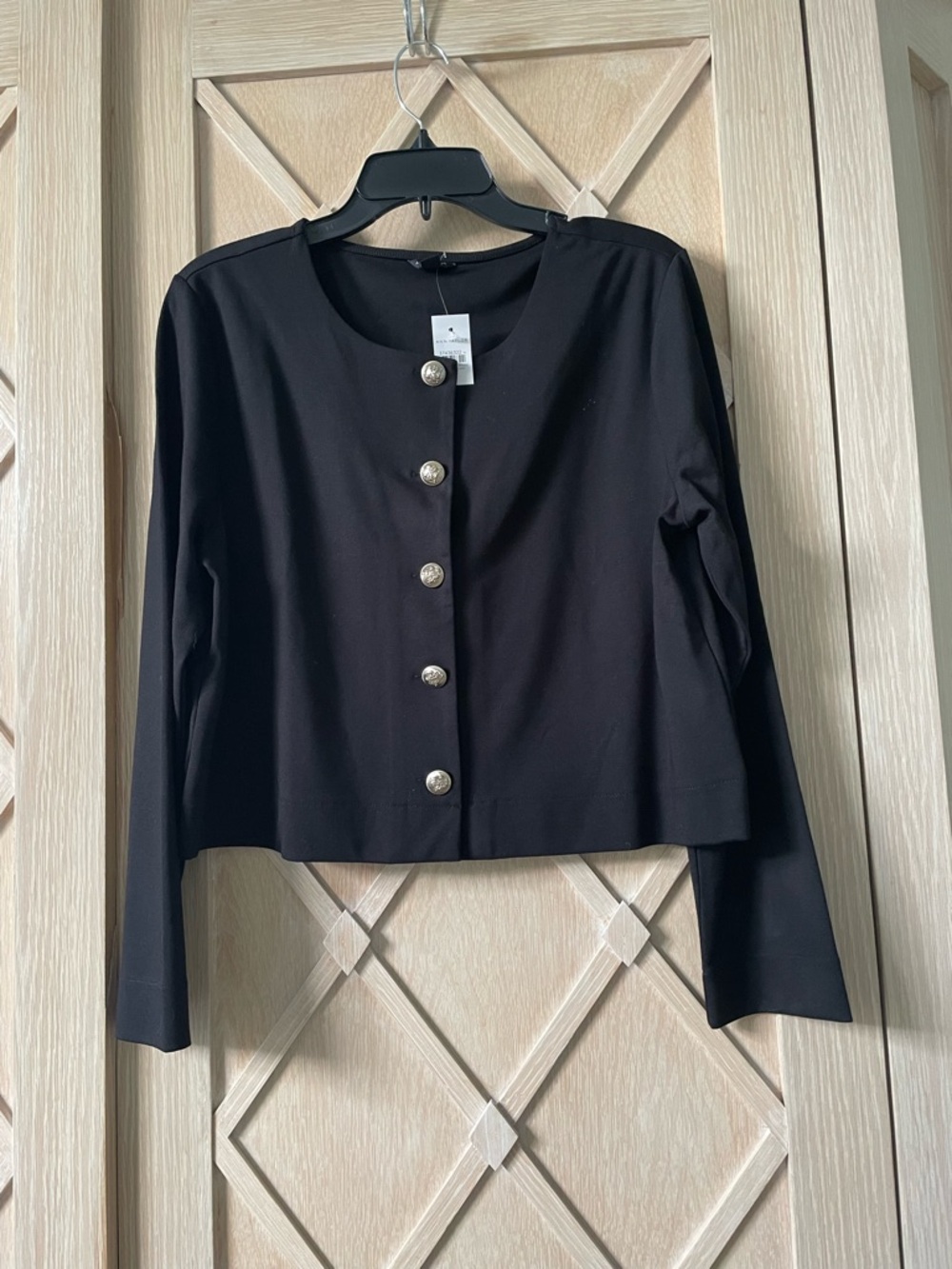 Ann Taylor Black Cropped Button-Front Jacket with Gold Buttons